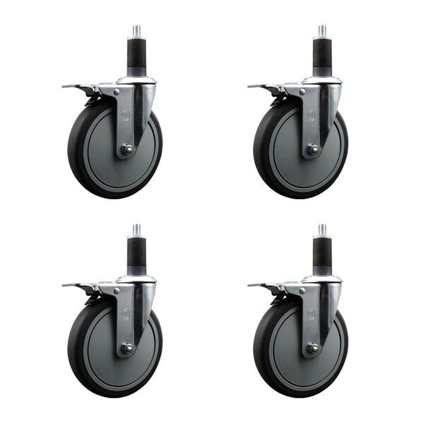 Service Caster 6'' Thermoplastic Rubber Swivel 1-1/4'' Expanding Stem Caster Set Total Lock Brake, 4PK SCC-EXTTL20S614-TPRB-114-4 - main